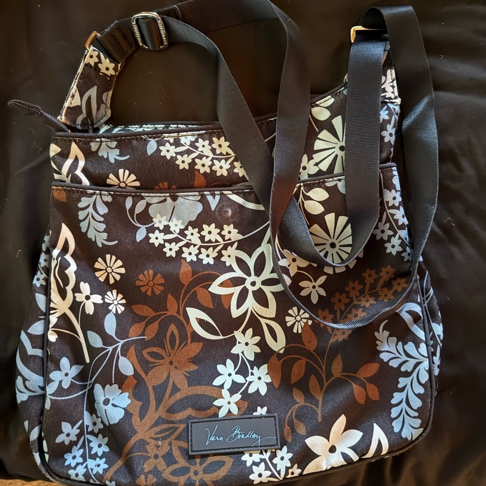 Vera Bradley Brown and Blue Floral Shoulder Bag RETIRED!